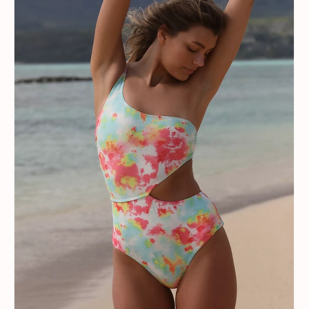 New Anthropologie Free People Hannah Rosen Asymmetrical One-Piece Sz L Blue